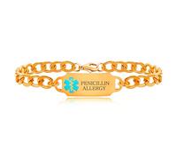 Zircobic Bracelet d’alerte médicale gravé au laser « PENICILLIN ALLERGY » | Acier inoxydable or rose léger et durable | Imperméable et confortable | Idéal pour voyages, sport et activités extérieures