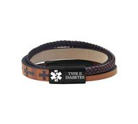 Zircobic Bracelet d’Alerte Médicale Homme Diabète de Type 2 - Cuir PU Tressé avec Croix de Foi, ID Médicale Gravée au Laser, Léger et Confortable, Pour Fitness, Plein Air et Usage Quotidien