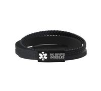 Zircobic Bracelet d’Alerte Médicale Sans BP IV Aiguilles - Plaque ID Gravée au Laser, Cuir PU Tressé avec Croix de Foi, Étanche, Durable, Léger & Confortable Pour Sports Extérieurs & Usage Quotidien