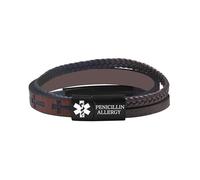 Zircobic Bracelet d’Alerte Médicale Style Religieux Allergie à la Pénicilline - Gravé au Laser, Acier Inoxydable et Cuir Tressé avec Croix de Foi, Léger et Durable, Usage Quotidien