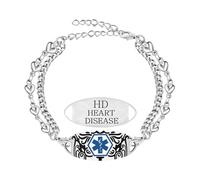 Zircobic Bracelet d’Alerte Médicale Unisexe - Plaque Gravée en Acier Inoxydable Heart Disease, Chaîne Double Cœur Réglable, Bijou Léger, Étanche et Confortable pour Quotidien, Travail, Voyage