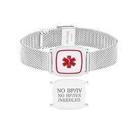Zircobic Bracelet d’identification médicale - Gravé NO BP/IVS/NEEDLES en acier inoxydable, léger, durable, étanche, bracelet d’alerte médicale pour urgence et usage quotidien