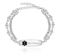 Zircobic Bracelet d'alerte médicale Bracelet d'identification personnalisé pour diabète de type 2 Double chaîne acier inoxydable Bijoux d'hôpital avec icône noire Hommes
