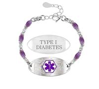 Zircobic Bracelet d'alerte médicale en zirconium violet, gravé au laser TYPE I DIABETES, bracelet médical en acier inoxydable élégant pour un usage quotidien et en voyage