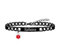 Zircobic Bracelet D'Alerte Médicale Serpent International Pour Hommes Et Femmes, Bijoux Médicaux D'Épilepsie En Acier Inoxydable Noir Raffiné, Cadeau Pour Aînés, Famille Et Amis (Épilepsie)