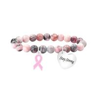 Zircobic Bracelet Élastique Ruban Rose pour Femmes - Perles de Pierre Zébrée Rose avec Breloque Gravée « Stay Strong », Bijou Léger de Sensibilisation au Cancer du Sein