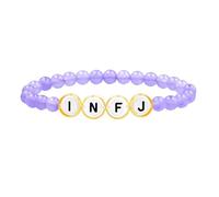 Zircobic Bracelet élégant en Agate Violet Stretch avec perles lettres INFJ, bijoux confortables, légers, étanches et hypoallergéniques pour usage quotidien, travail et extérieur