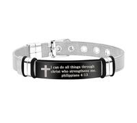 Zircobic bracelet en acier titane pour hommes gravé « Je peux tout faire par le Christ qui me fortifie », bijoux verset biblique cadeaux pour la famille, les amis et les frères SA5124(4:13)