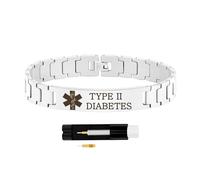 Zircobic Bracelet ID Diabète Type II - Chaîne Argentée Gravée en Acier Inoxydable, Résistant à l’Eau, Léger et Réglable, Idéal pour Natation, Fitness et Voyages