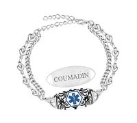 Zircobic Bracelet ID Médical Élégant Cancer - Chaîne Double Cœur en Acier Inoxydable, Bijou Réglable, Léger et Étanche pour Hommes et Femmes, Course, Voyage, Usage Quotidien