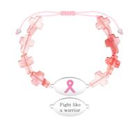 Zircobic Bracelet Inspirant Cristal Rose en Cœur - Gravure Laser Fight Like a Warrior, Bijou Survivant Cancer du Sein, Léger, Étanche, Hypoallergénique, Quotidien & Extérieur