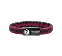 Zircobic Bracelet Médical Allergie Pénicilline, Bracelet PU Noir-Rouge Étanche, Gravé Acier Inoxydable, Bijou Médical Hypoallergénique