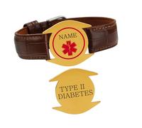 Zircobic Bracelet Médical Diabète de Type II Gravé au Laser, Acier Inoxydable & Cuir Véritable, Léger, Étanche, Durable, Adapté pour Fitness, Natation & Plein Air