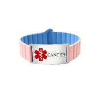 Zircobic Bracelet Médical d'Urgence en Silicone avec Plaque en Acier Inoxydable, Compatible Apple Watch & Samsung, Gravé ou QR Code, Léger, Étanche, Confortable pour Usage Quotidien （CANCER）