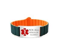 Zircobic Bracelet Médical d'Urgence en Silicone avec Plaque en Acier Inoxydable, Compatible Apple Watch & Samsung, Gravé ou QR Code, Léger, Étanche, Confortable pour Usage Quotidien （PCN ALL）