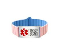 Zircobic Bracelet Médical d'Urgence en Silicone avec Plaque en Acier Inoxydable, Compatible Apple Watch & Samsung, Gravé ou QR Code, Léger, Étanche, Confortable pour Usage Quotidien （Pink/Blue-QR）