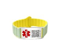 Zircobic Bracelet Médical d'Urgence en Silicone avec Plaque en Acier Inoxydable, Compatible Apple Watch & Samsung, Gravé ou QR Code, Léger, Étanche, Confortable pour Usage Quotidien （Green/Yellow-QR）