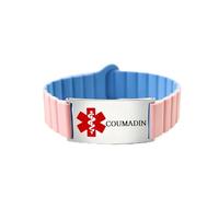 Zircobic Bracelet Médical d'Urgence en Silicone avec Plaque en Acier Inoxydable, Compatible Apple Watch & Samsung, Gravé ou QR Code, Léger, Étanche, Confortable pour Usage Quotidien （COUMADIN）