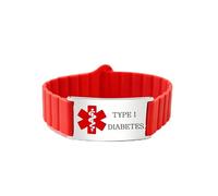 Zircobic Bracelet Médical d'Urgence en Silicone avec Plaque en Acier Inoxydable, Compatible Apple Watch & Samsung, Gravé ou QR Code, Léger, Étanche, Confortable pour Usage Quotidien （T1D）