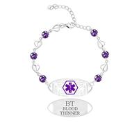 Zircobic Bracelet Médical Élégant avec QR ou Gravure | Design Floral Fin | Zircon Violet | Pour Femmes & Voyageuses
