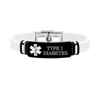 Zircobic Bracelet Médical en Silicone Blanc - Étanche, Léger & Confortable, Plaque en Acier Inoxydable Gravée au Laser TYPE I DIABETES, Bracelet ID Unisexe pour Course, Fitness & Usage Quotidien