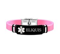 Zircobic Bracelet Médical en Silicone Rose Étanche - Gravé au Laser ELIQUIS, Plaque en Acier Inoxydable, Léger & Confortable, Femmes, Course, Natation & Usage Quotidien