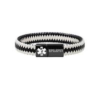 Zircobic Bracelet Médical Épilepsie Noir-Blanc, Bracelet PU Étanche, Gravé Acier Inoxydable, Bijou Médical Léger & Hypoallergénique pour le Sport