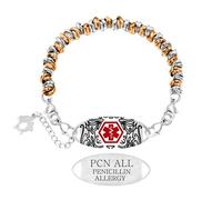 Zircobic Bracelet Médical Léger Unique Gravé Allergie à la Pénicilline - Étiquette ID Gravée en Acier Inoxydable avec Perles Rose Doré et Argenté, Unisexe, Convient pour Course & Quotidien