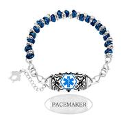 Zircobic Bracelet Médical Mode Perles Bleu & Argenté Acier Inoxydable - ID Gravée Laser Pacemaker, Ajustable & Confortable, Convient pour Natation & Activités Extérieures