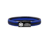 Zircobic Bracelet Médical Type 1 Diabète, Bracelet d'Identification PU Noir/Bleu Léger & Étanche, Gravé Acier Inoxydable, Hypoallergénique pour le Sport
