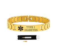 Zircobic Bracelet Médical Unisexe Doré - Gravure « Diabète Type I », Acier Inoxydable Léger et Réglable avec Outil, Pour Activité Physique Quotidienne