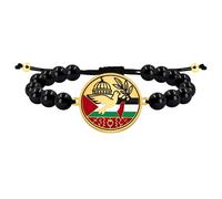 Zircobic Bracelet Musulman en Onyx Noir Fait Main - Bijou Religieux Léger et Confortable Unisexe avec Dôme de Mosquée, Branche d’Olivier, Colombe, Cordon Réglable