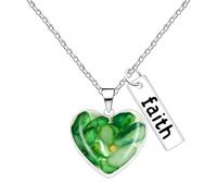 Zircobic Collier Cœur Vert Pomme avec Pendentif Gravé « Faith » en Acier Inoxydable Hypoallergénique, Étanche et Confortable, Bijou Décontracté Élégant pour Femmes, Cadeau d’Anniversaire ou de Fête