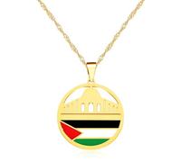 Zircobic Collier Dôme du Rocher or 18K, pendentif carte Palestine, chaîne en acier, bijou culturel unisexe moyen-oriental