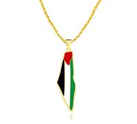 Zircobic Collier drapeau Palestine doré, carte en émail, bijou culturel léger pour homme et femme