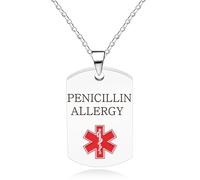 Zircobic Collier Médical Allergie à la Pénicilline - Pendentif Gravé en Acier Inoxydable Étanche, Léger et Ajustable, Pour Activités Quotidiennes