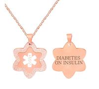 Zircobic Collier Médical Femme Or Rose - Gravé Diabète sous Insuline avec Pendentif Étoile Médicale, Chaîne Étanche Durable en Acier Inoxydable, Léger pour le Quotidien