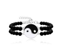 Zircobic Ensemble de bracelets Yin Yang pour couples | 2 bracelets de perles réglables pour homme et femme | Bijoux d'amitié et d'amour assortis | À porter au quotidien pour le travail, les fêtes et
