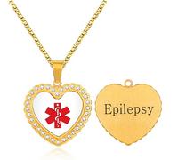 Zircobic Epilepsy Medical Alert Heart Necklace - Custom Engraved Medical ID Pendant, 50cm Chain, Unisex, Suitable for daily wear, Lightweight Allergy-Resistant Emergency Symbol Pendant