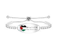 Zircobic “Hope Never Dies” Adjustable CZ Tennis Bracelet | Plaque cœur en acier palestinien | Bijou mode léger pour femme | Cadeau significatif