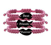 Zircobic Set de Bijoux Puzzle Gravés au Laser Meilleurs Amis Pour Toujours 3 pièces, Bracelets Ajustables avec Charms en Forme de Cœur, Bijoux d'Amitié Lilla Commode et Élégants