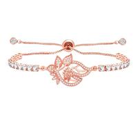 Zircobic YA4802 Bracelet de tennis extensible en forme de fleur de lotus pour femme en oxyde de zirconium, Medium, Laiton, Oxyde de zirconium