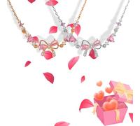 Bow Zircon Bracelet - Friendship is Like a Bow Adjustable Ribbon Bow Beaded Chain Bracelet Friendship Bracelets with White Pink Zircon Women Trendy Bracelet Gift for Her (2PCS-A)