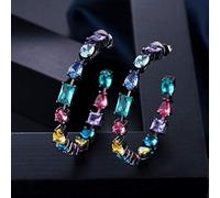Zircone cubique Crystal Multicolore Big Boucles d'oreilles Circle Round Femmes Bijoux d'oreille