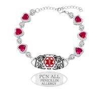 Zirconia Bracelet alerte médicale réglable femme, cœur zirconia, plaque inox gravée diabète type 2, étanche et confortable, pour diverses occasions