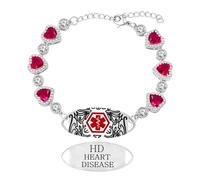 Zirconia Bracelet identification allergie pénicilline, cœur zirconia, plaque inox gravée, chaîne réglable, léger et confortable, usage extérieur