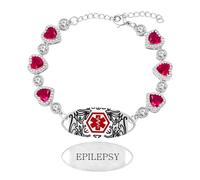Zirconia Bracelet médical femme pour anticoagulants, cœur zirconia, plaque inox gravée, chaîne réglable, étanche et léger, pour usage quotidien