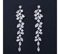 Zirconia Crystal Leaf Long Dang Boucles d'oreilles pour femmes accessoires de bijoux de mariage de mariée