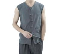ZIRIA Gilet vintage en coton et lin pour homme - Débardeur - Costume traditionnel chinois - Cardigan ouvert sans manches, gris, XXXL