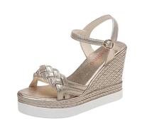 ZIRIA Sandales à talon compensé pour femme - Sandales d'été à plateforme - Sangle à boucle - Bout ouvert - 10 cm - Chaussures pour femme, Or 1., 33 EU